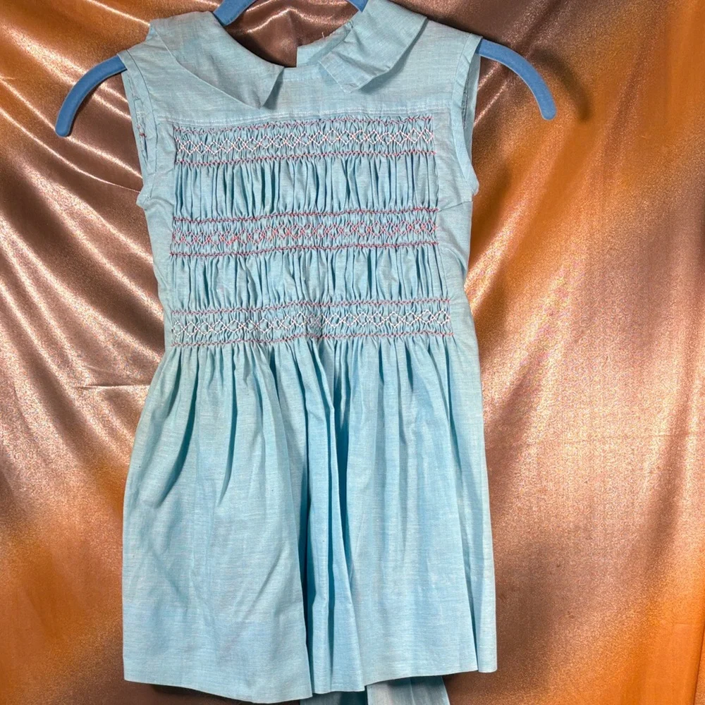 Vintage 50’s cotton smocked Charming Blue Kids Dress‎ 3/4t. GG